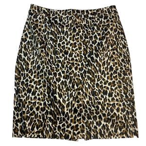 J. Crew Women's Brown Black Leopard Print Straight Pencil Skirt Size 4‎ Back Zip